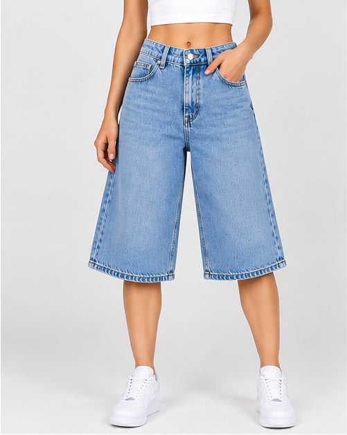 Denim Jorts – High-Waisted Long Bermuda Jeans
