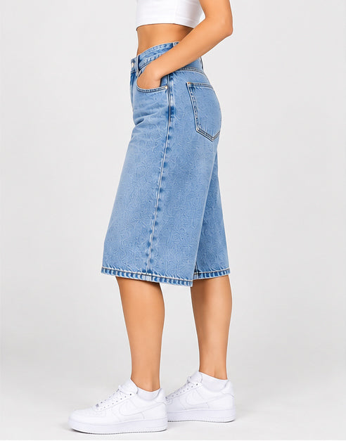 Denim Jorts – High-Waisted Long Bermuda Jeans