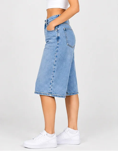 Denim Jorts – High-Waisted Long Bermuda Jeans