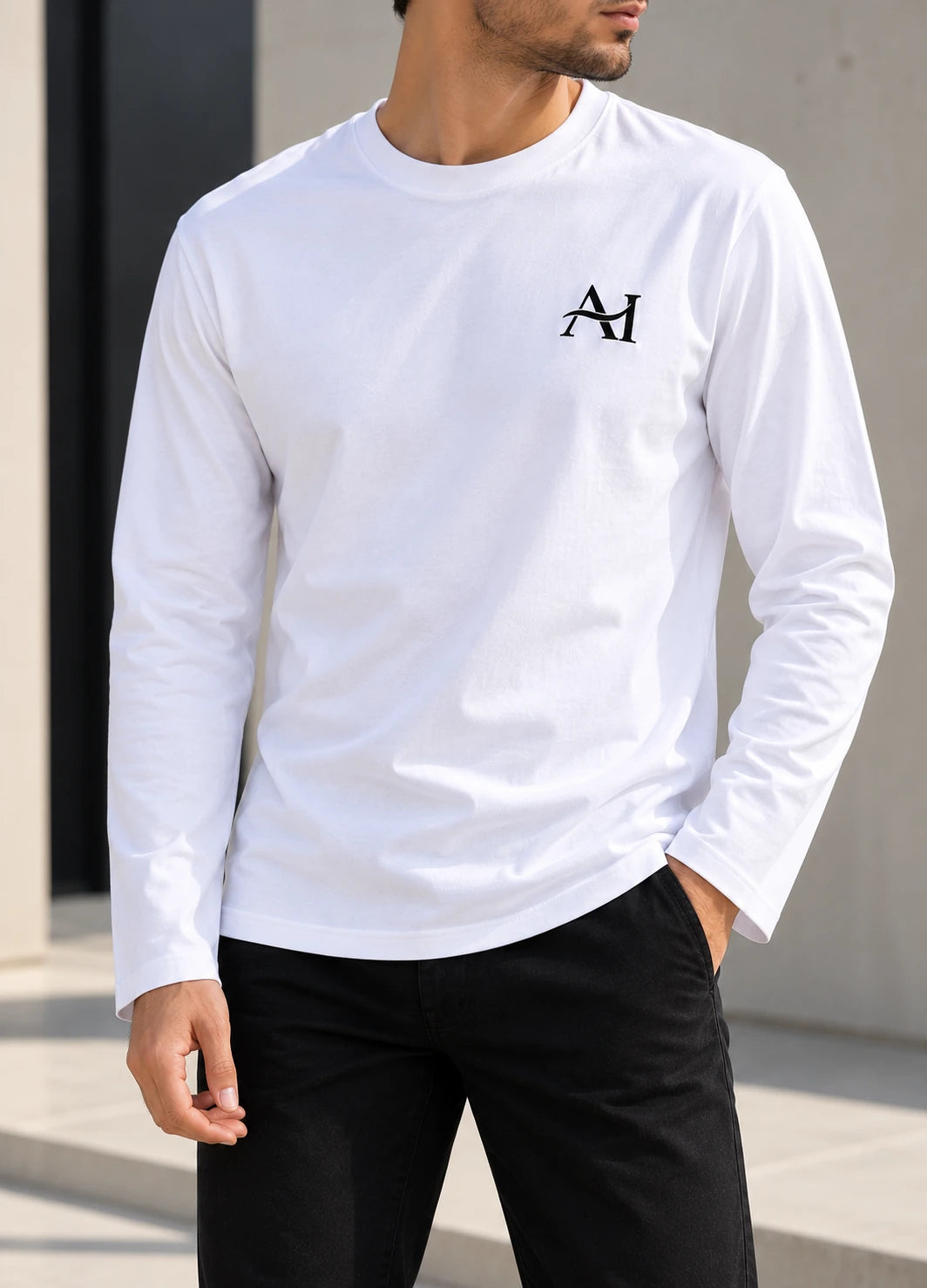 T-shirt blanc essentiel à manches longues
