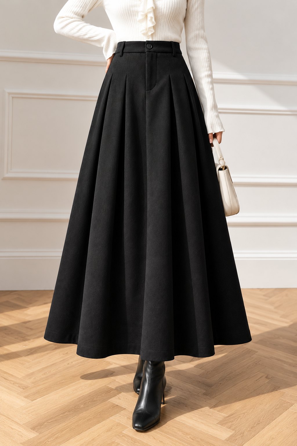Wool Pleated Maxi Skirt