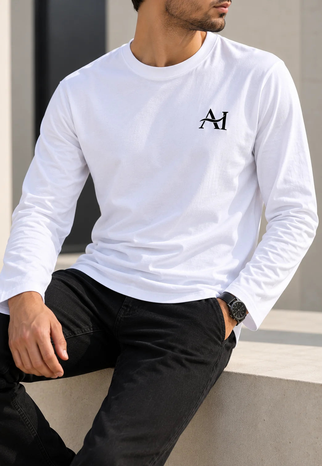 T-shirt blanc essentiel à manches longues