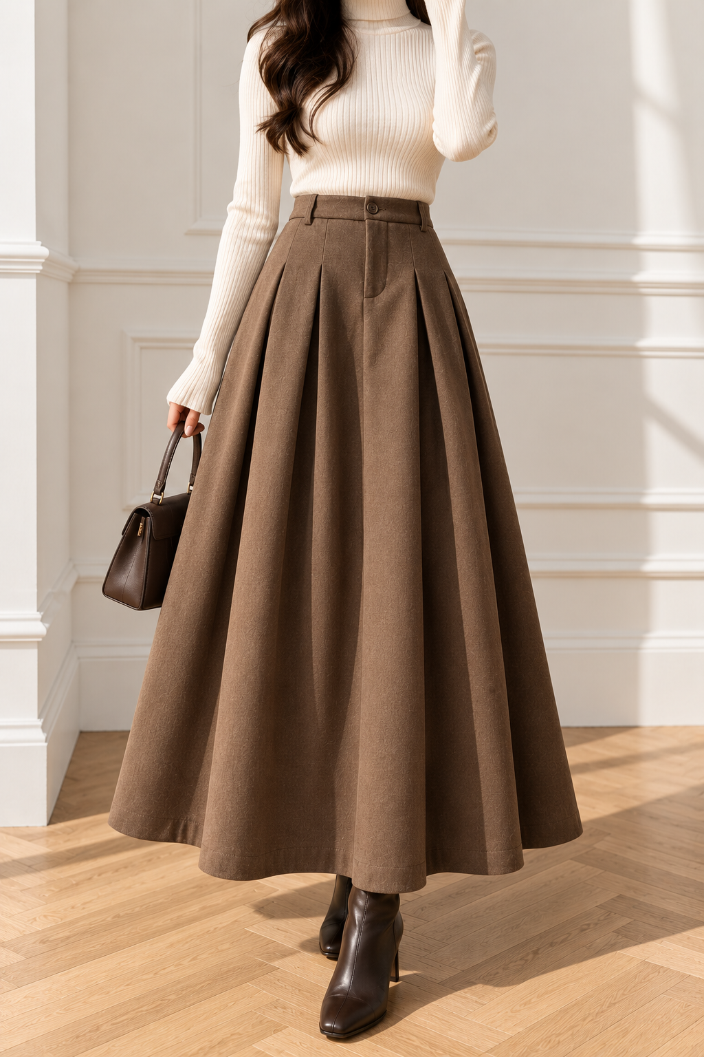 Wool Pleated Maxi Skirt