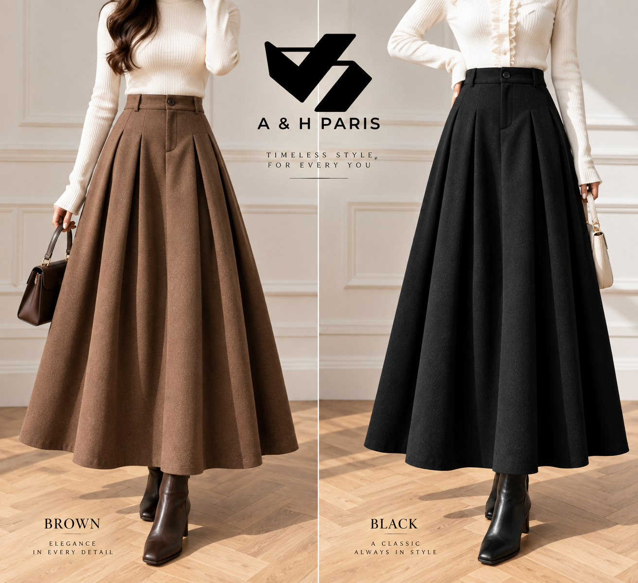 Wool Pleated Maxi Skirt