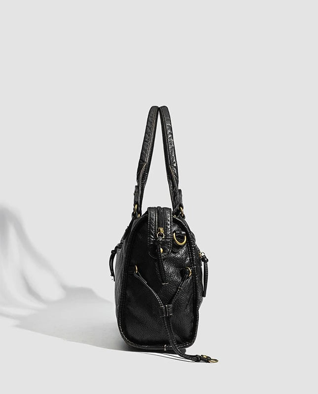 Schwarze Lederhandtasche