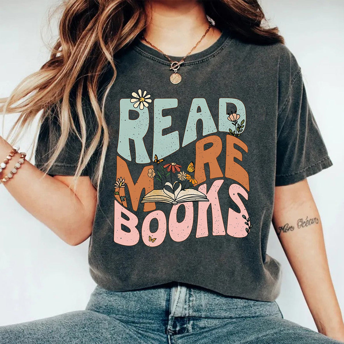 Acid Wash T-shirts with Read MRE BOOKS Printing