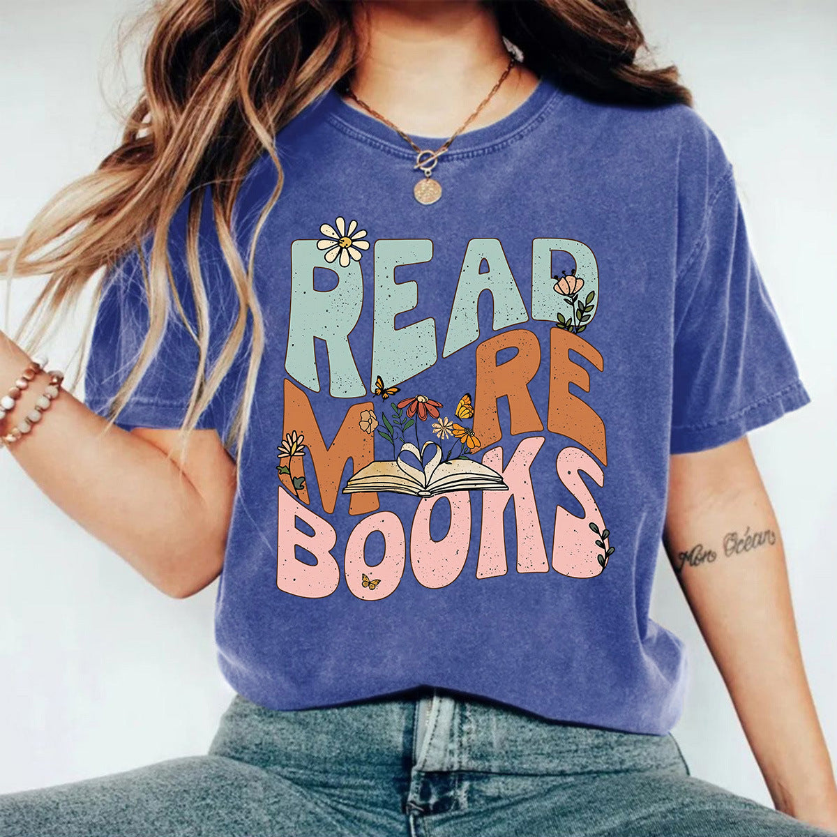 Acid Wash T-shirts with Read MRE BOOKS Printing
