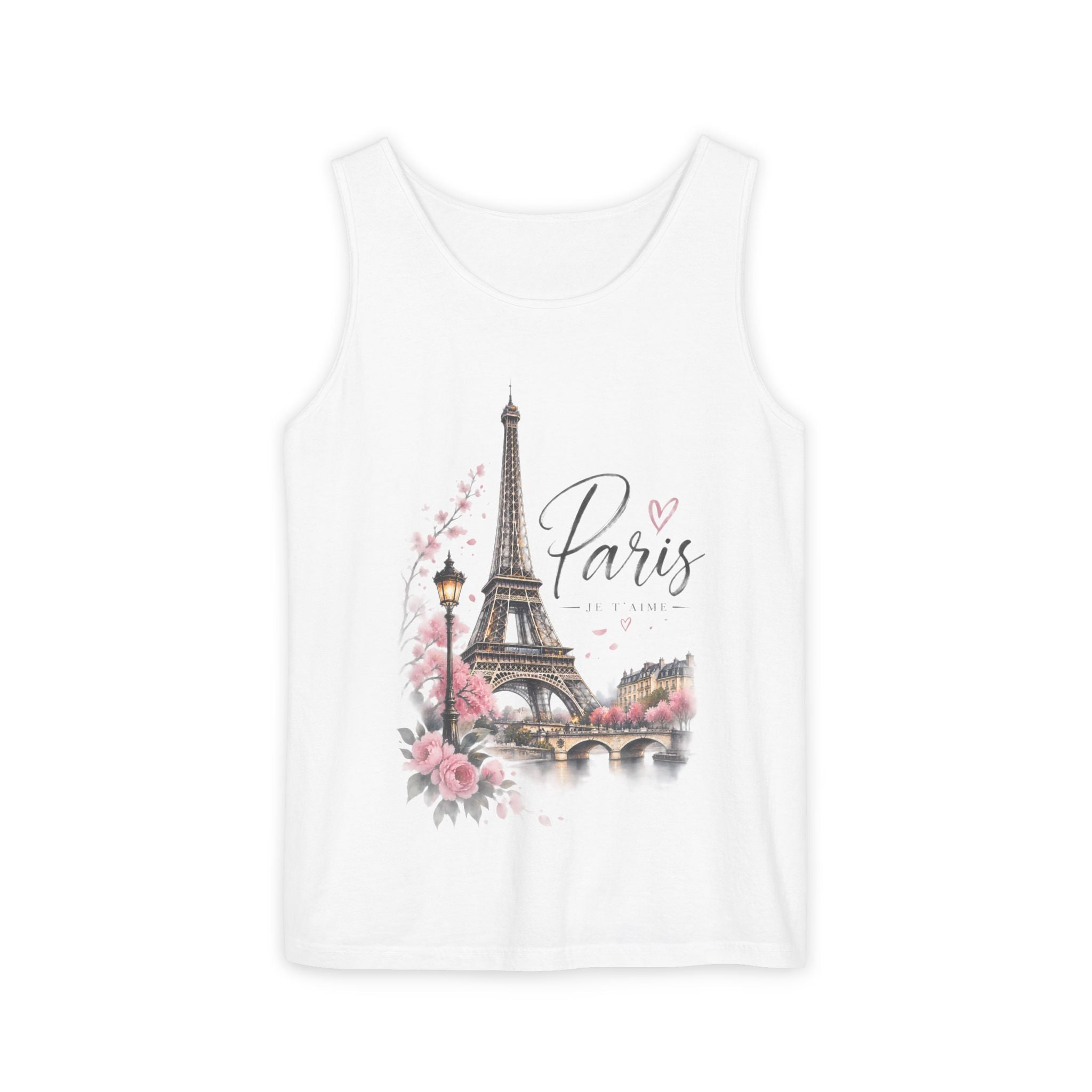 Paris Eiffelturm Blumen-Tanktop – Vintage Romantisches Reise-T-Shirt