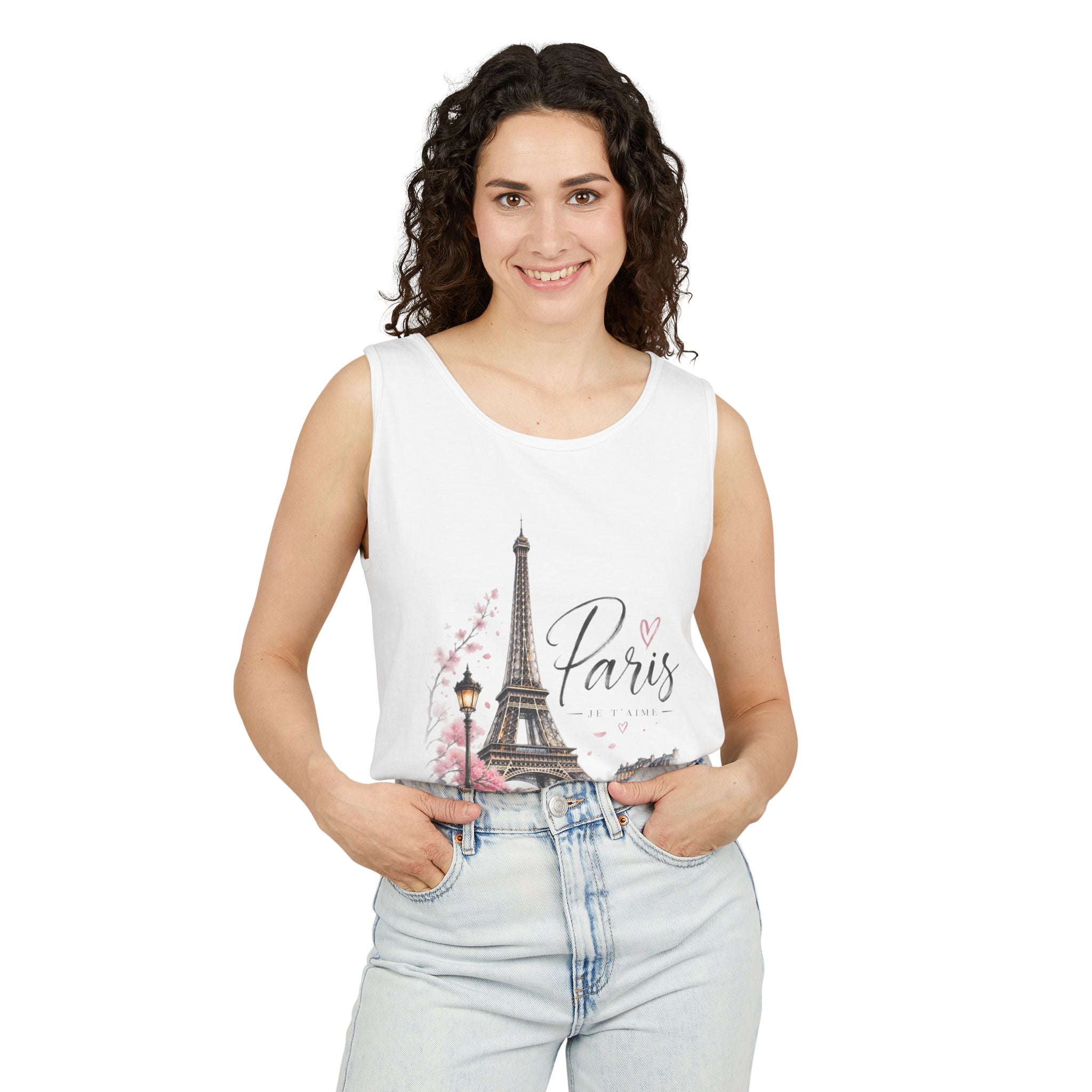 Paris Eiffelturm Blumen-Tanktop – Vintage Romantisches Reise-T-Shirt