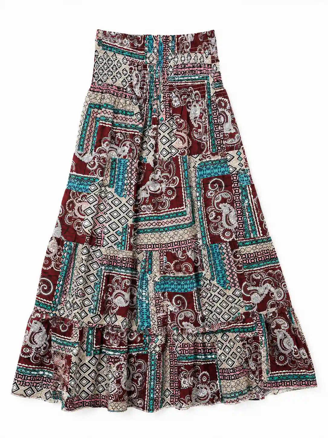 Bohemian Patchwork Print Maxi Skirt