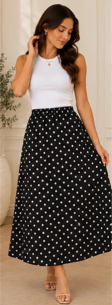 Women's Polka Dot Maxi Skirt – Black & White