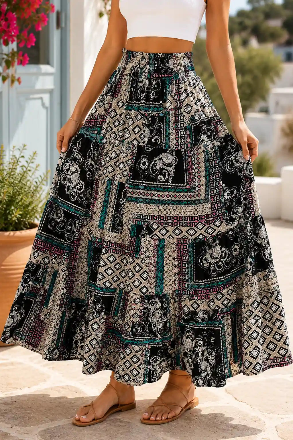 Jupe longue bohème imprimé patchwork