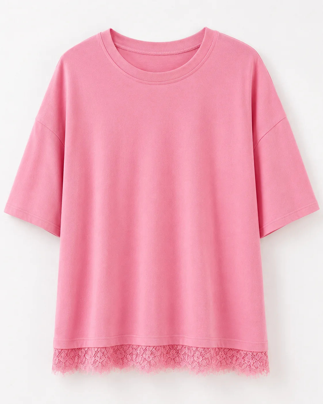 Women's Oversized Lace Hem T-Shirt – Pink
