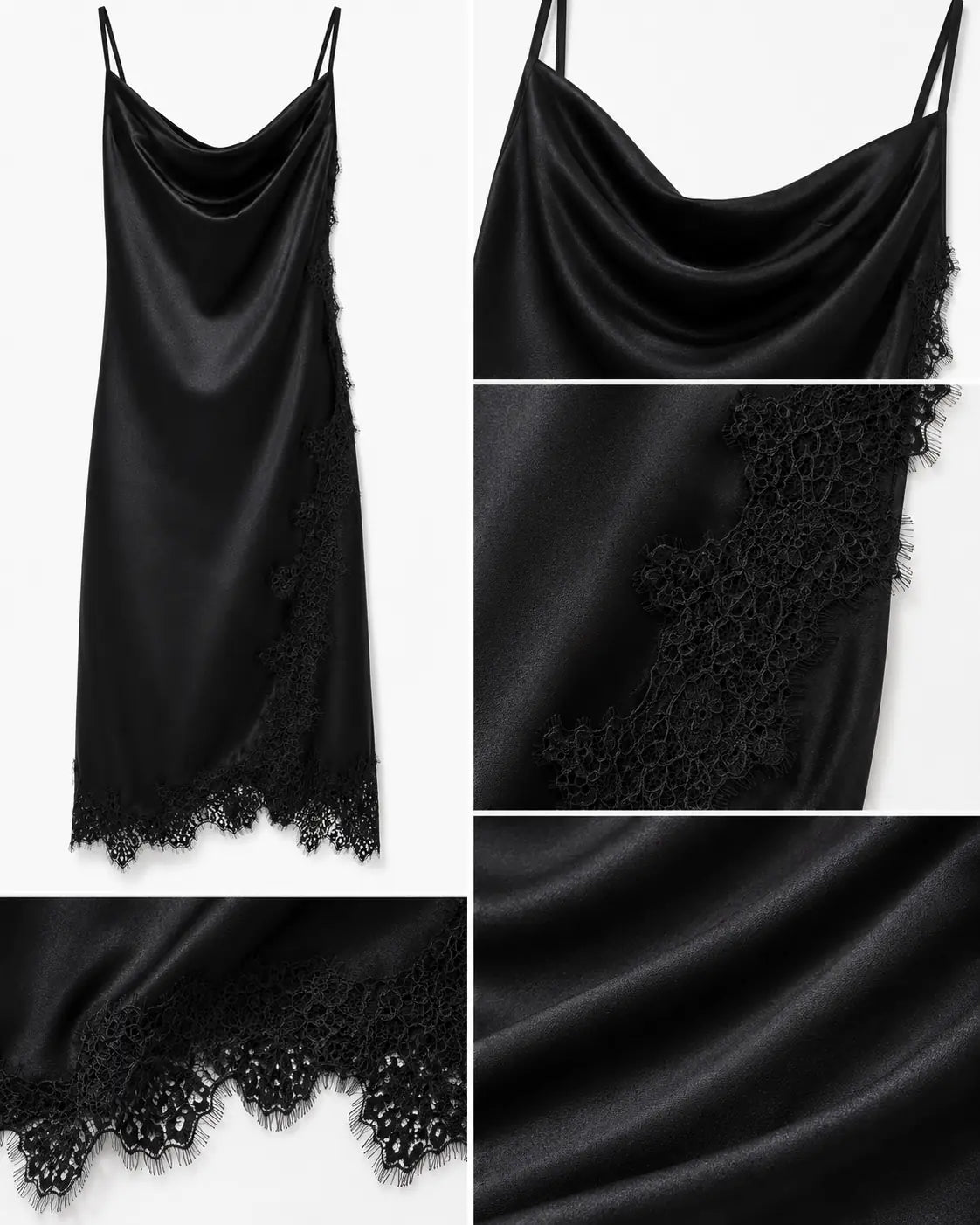 Black Satin Lace Midi Dress