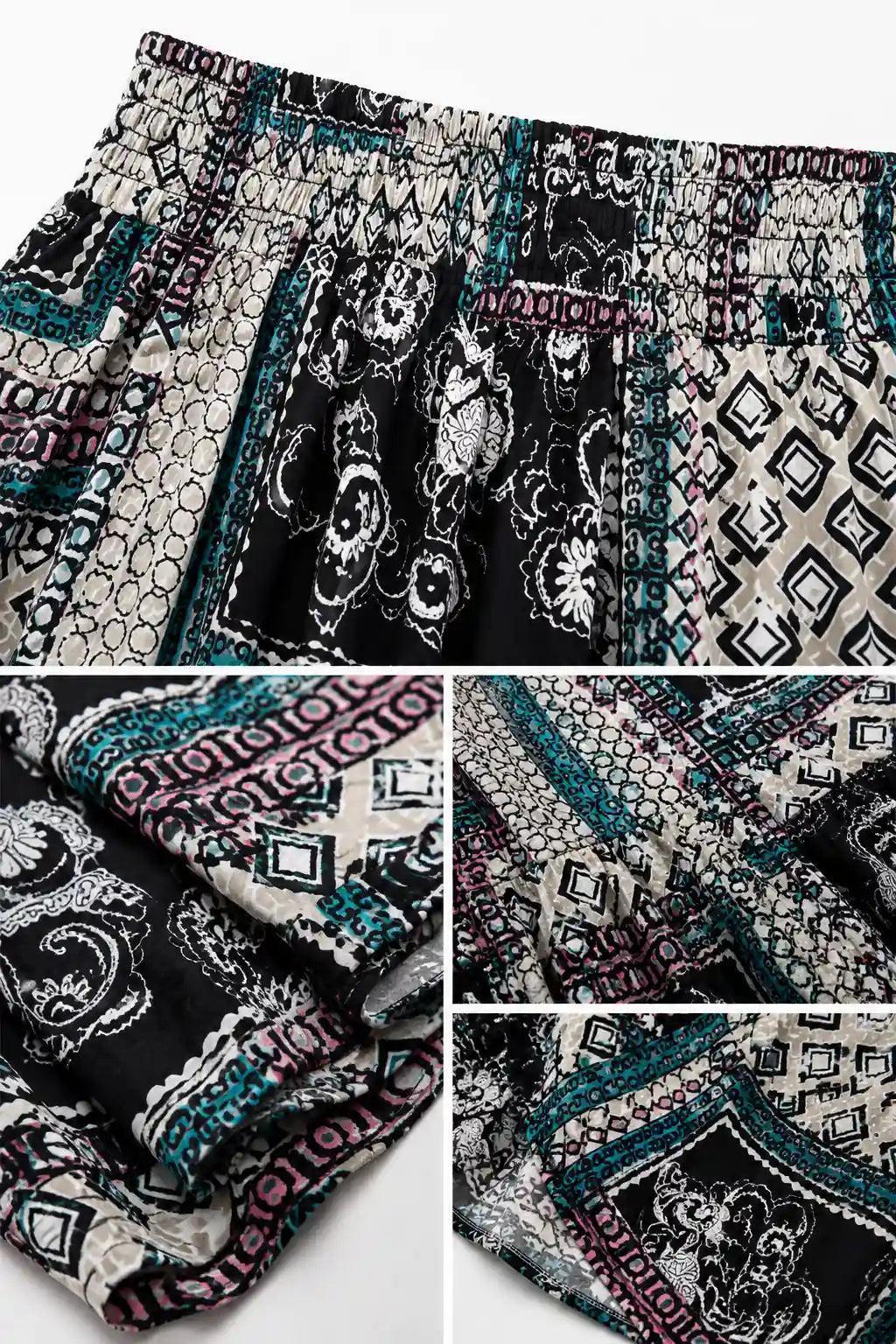 Bohemian Maxirock mit Patchwork-Print – Schwarz