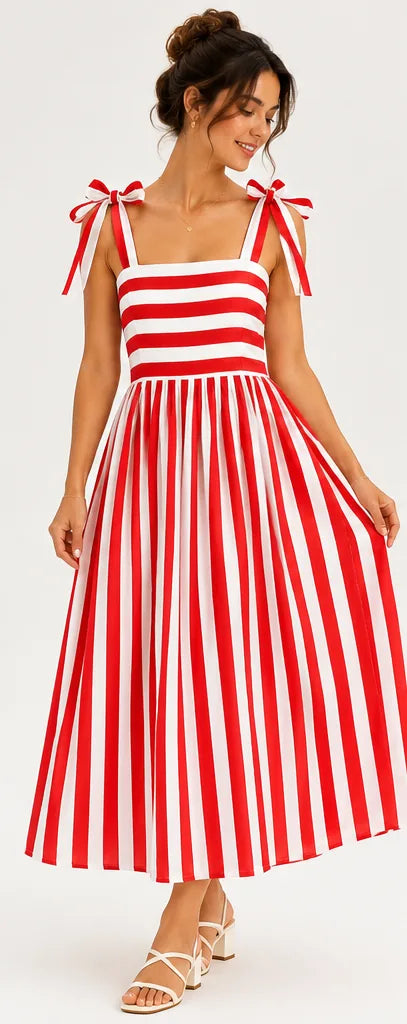 Striped Tie Shoulder Summer Dress