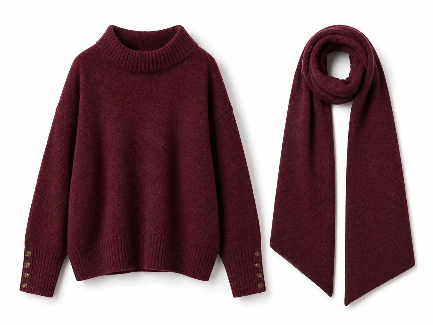 Burgundy Knit Sweater with Matching Scarf