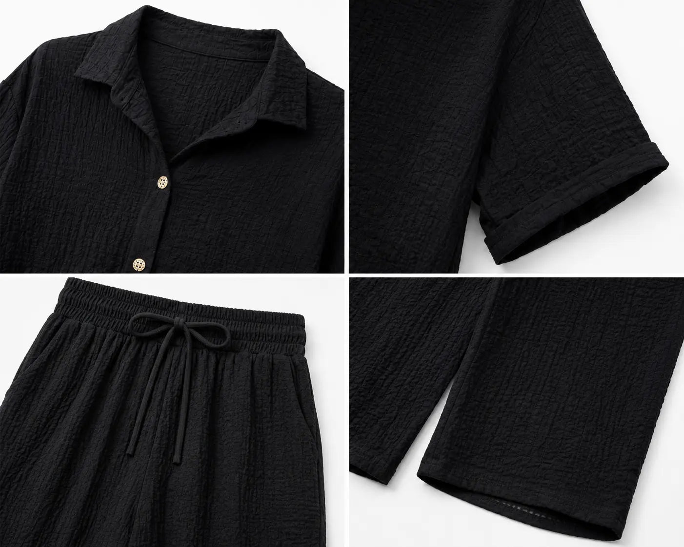 Damen Lounge Set aus zwei Teilen mit Textur – Schwarz
