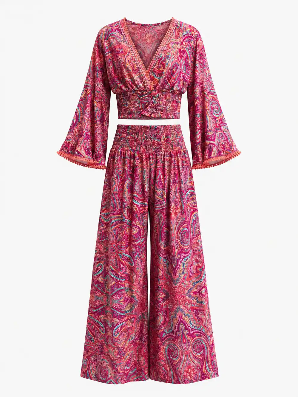 Bohemian Paisley Print Two Piece Set Pink