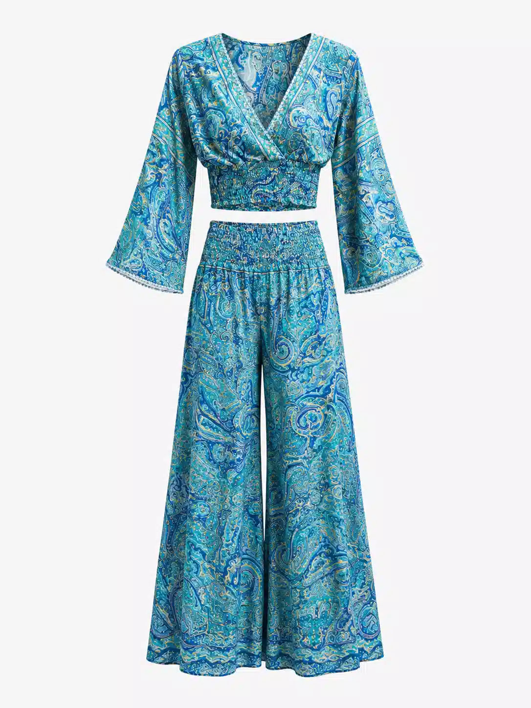 Bohemian Paisley Print Two-Piece Set – Blue