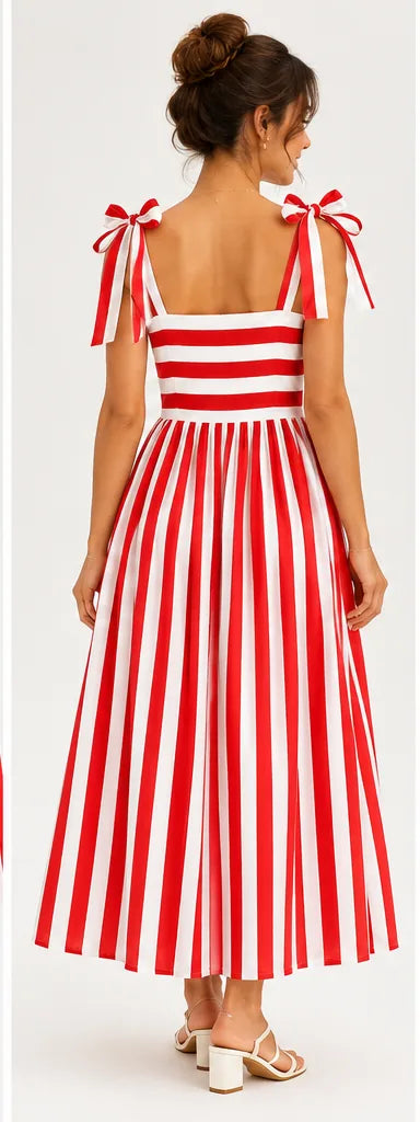 Striped Tie Shoulder Summer Dress