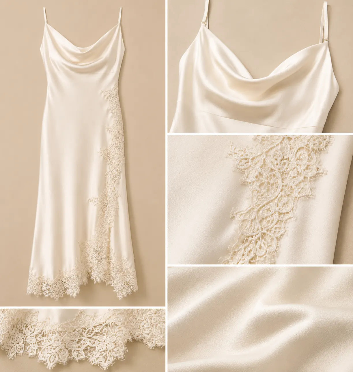 Ivory Satin Lace Slip Midi Dress
