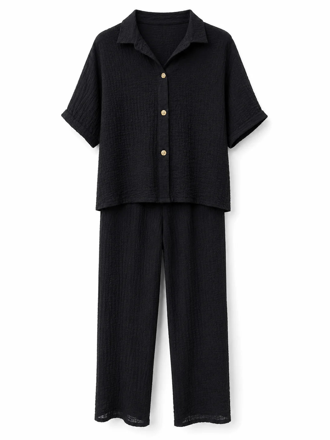 Damen Lounge Set aus zwei Teilen mit Textur – Schwarz