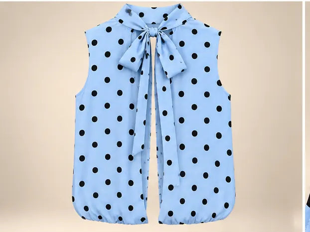 Blaue gepunktete ärmellose Bluse, Einheitsgröße