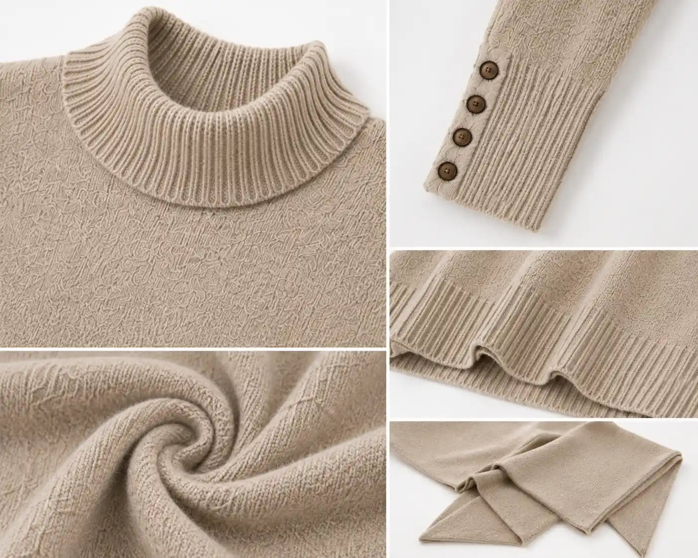 Beige Knit Sweater with Matching Scarf