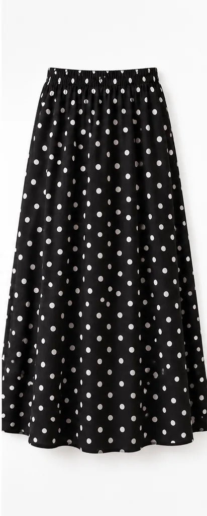Women's Polka Dot Maxi Skirt – Black & White