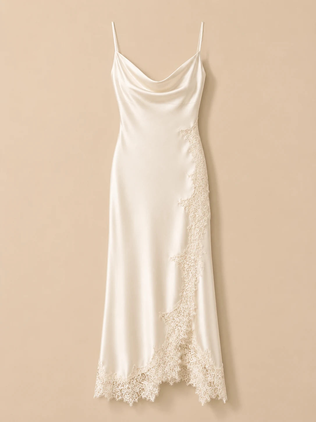Ivory Satin Lace Slip Midi Dress