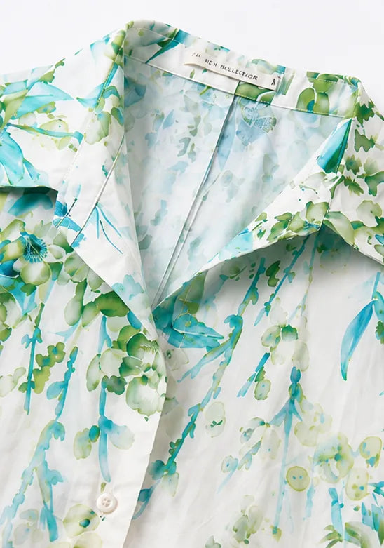 Floral Midi Shirt Dress White & Green