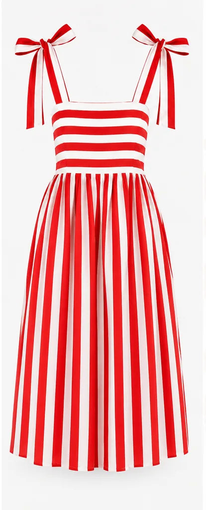Rot-weiß gestreiftes Maxikleid mit Bindeträgern