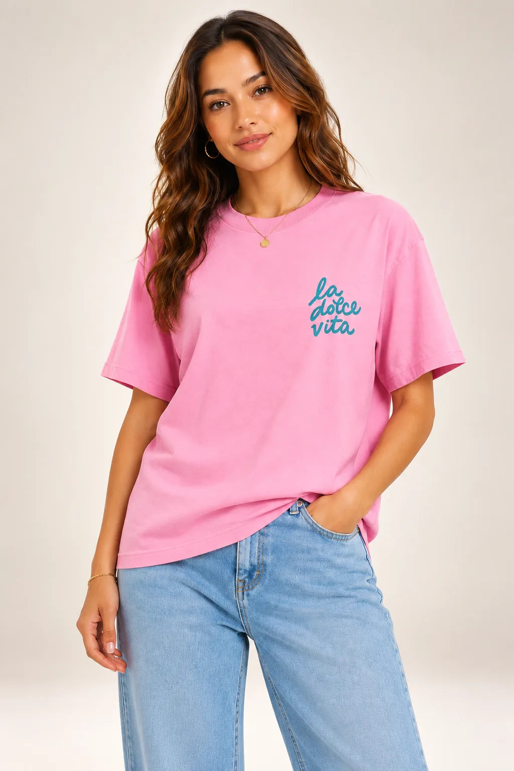 La Dolce Vita Oversized Pink Graphic Tee