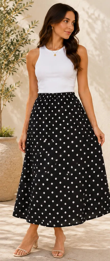 Polka Dot Maxi Skirt Black & White