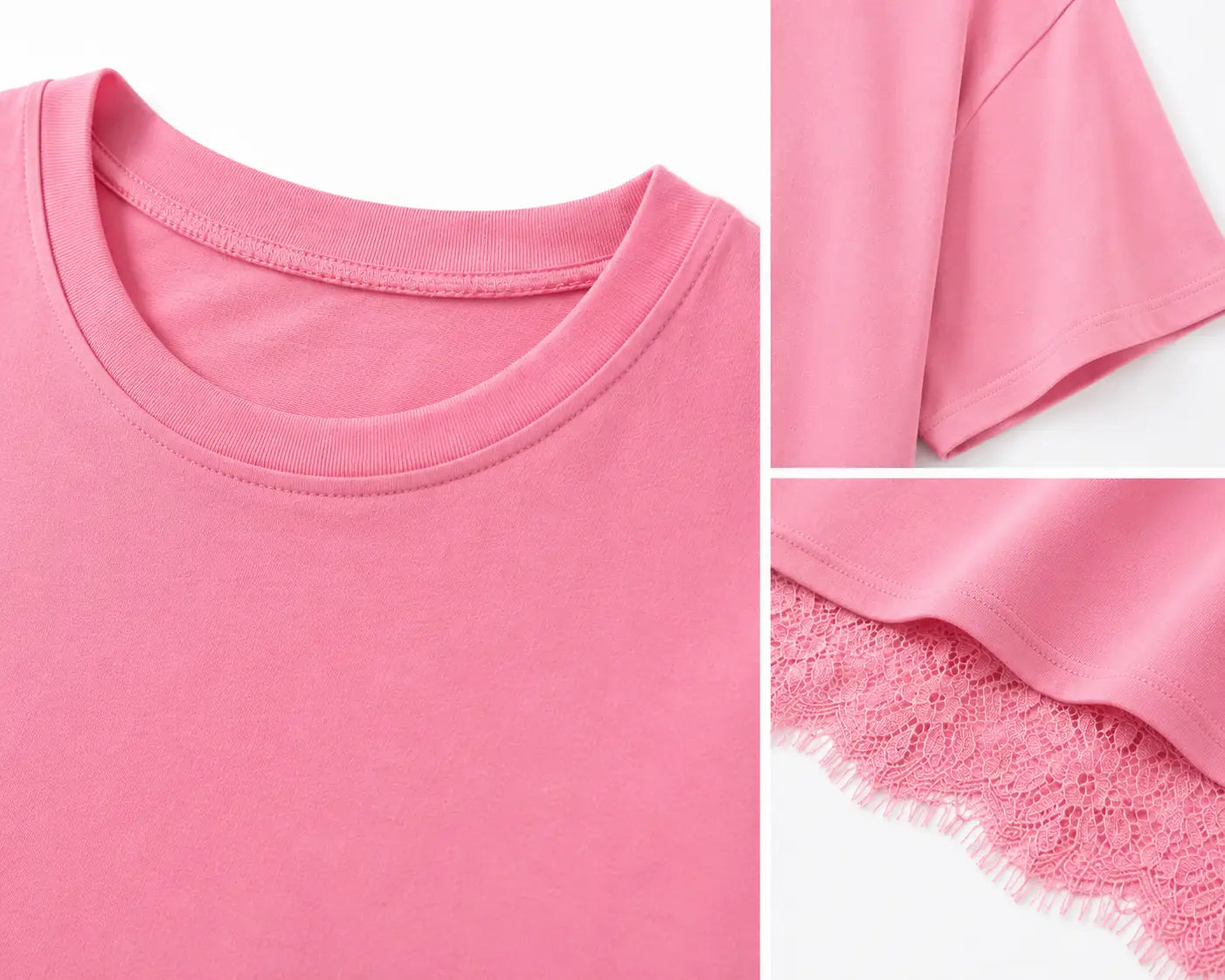 Oversized Lace Hem T-Shirt Pink