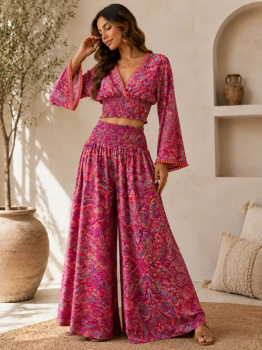 Ensemble deux pièces à motif cachemire bohème bleu