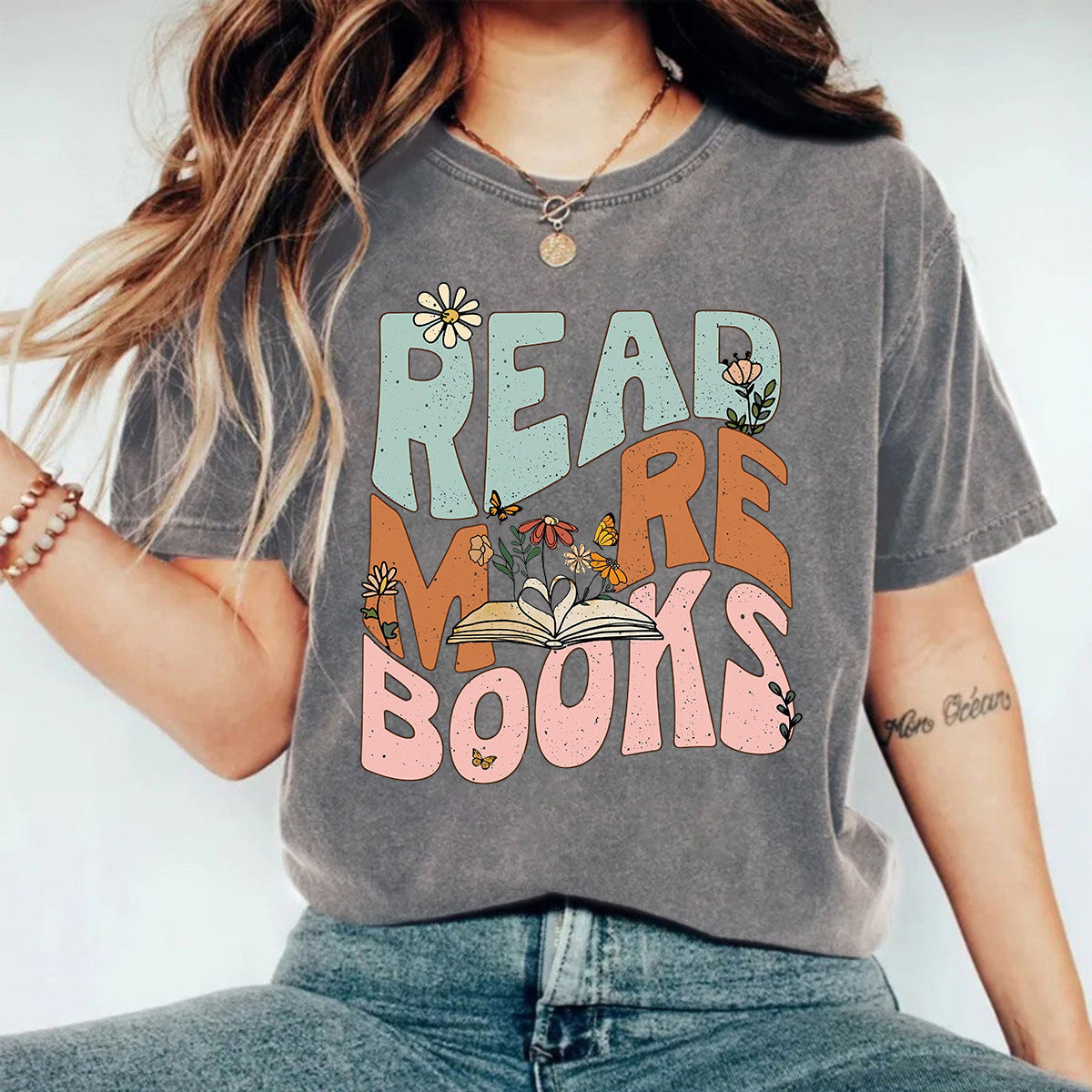 Acid Wash T-shirts with Read MRE BOOKS Printing