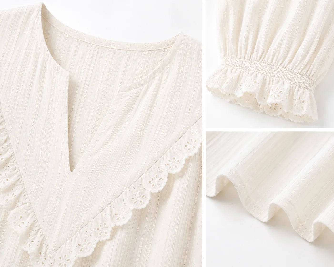 Blouse bohème à bordure en dentelle blanc