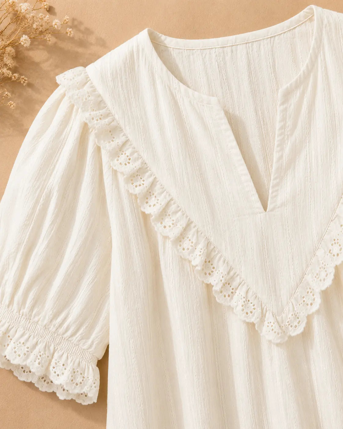 Blouse bohème à bordure en dentelle blanc