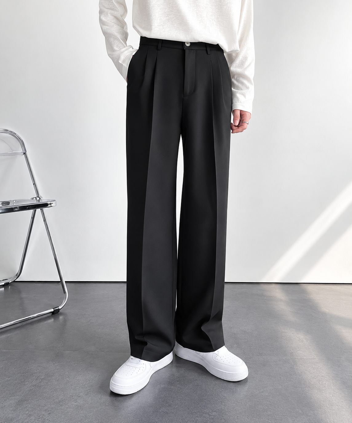 Wide Leg Pleated Korean Pants