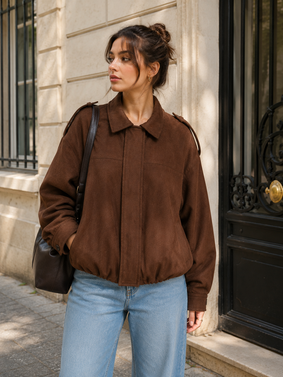 Brown Suede-Style Oversized Jacket
