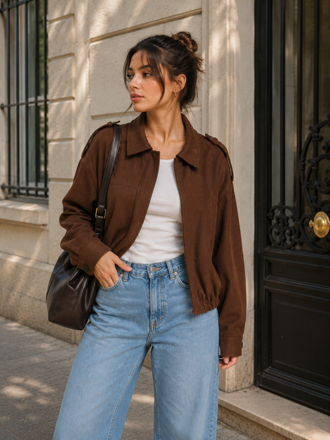 Brown Suede-Style Oversized Jacket