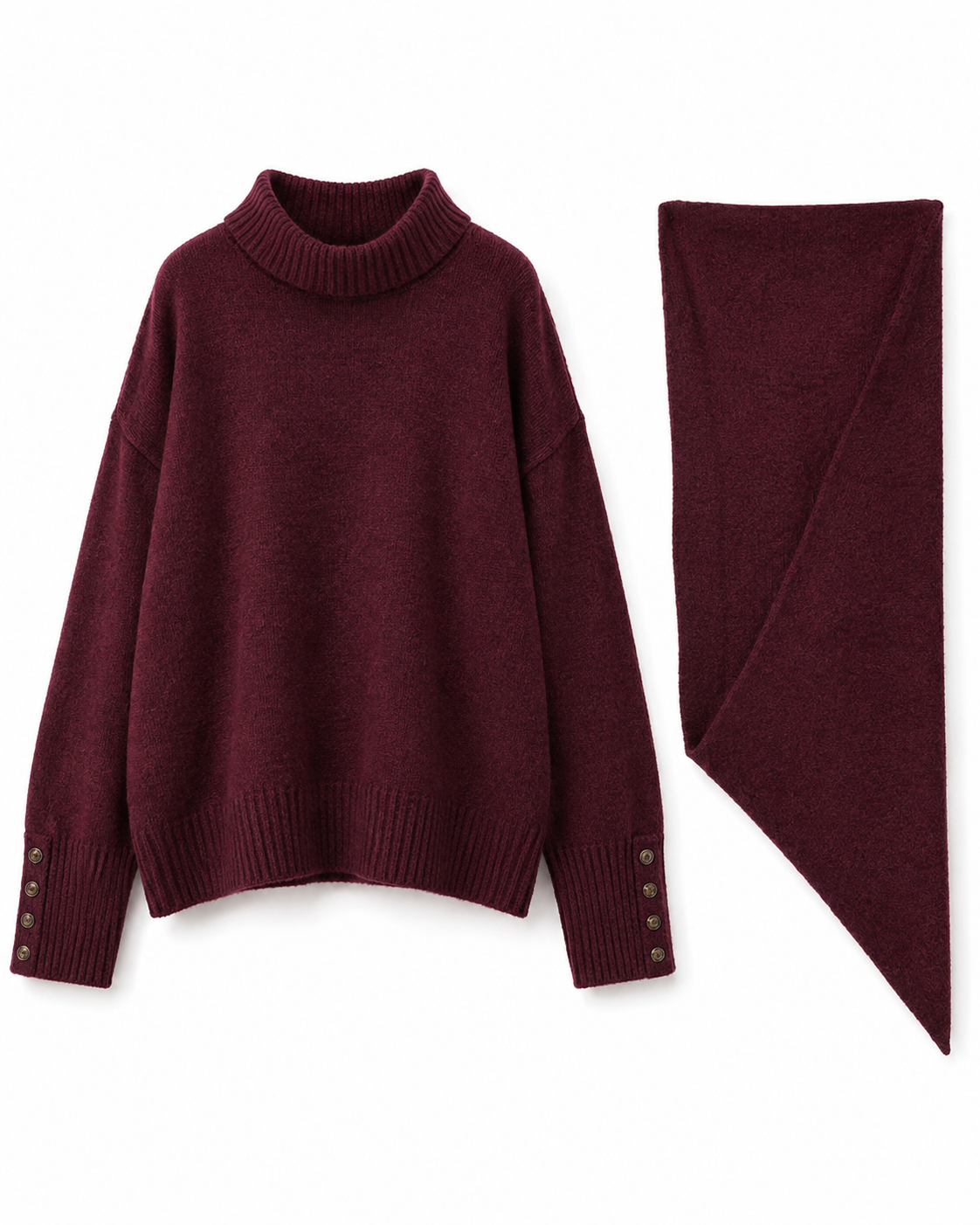 Pull en maille bordeaux avec écharpe assortie