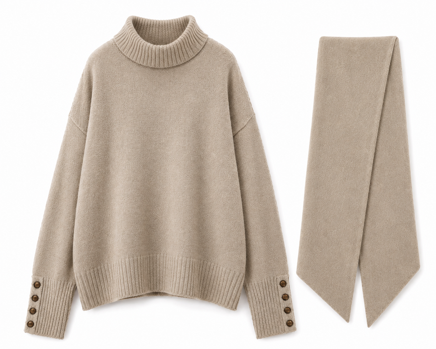 Beige Knit Sweater with Matching Scarf