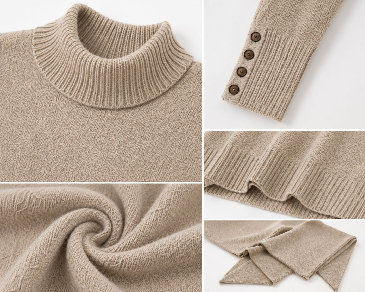 Beige Knit Sweater with Matching Scarf