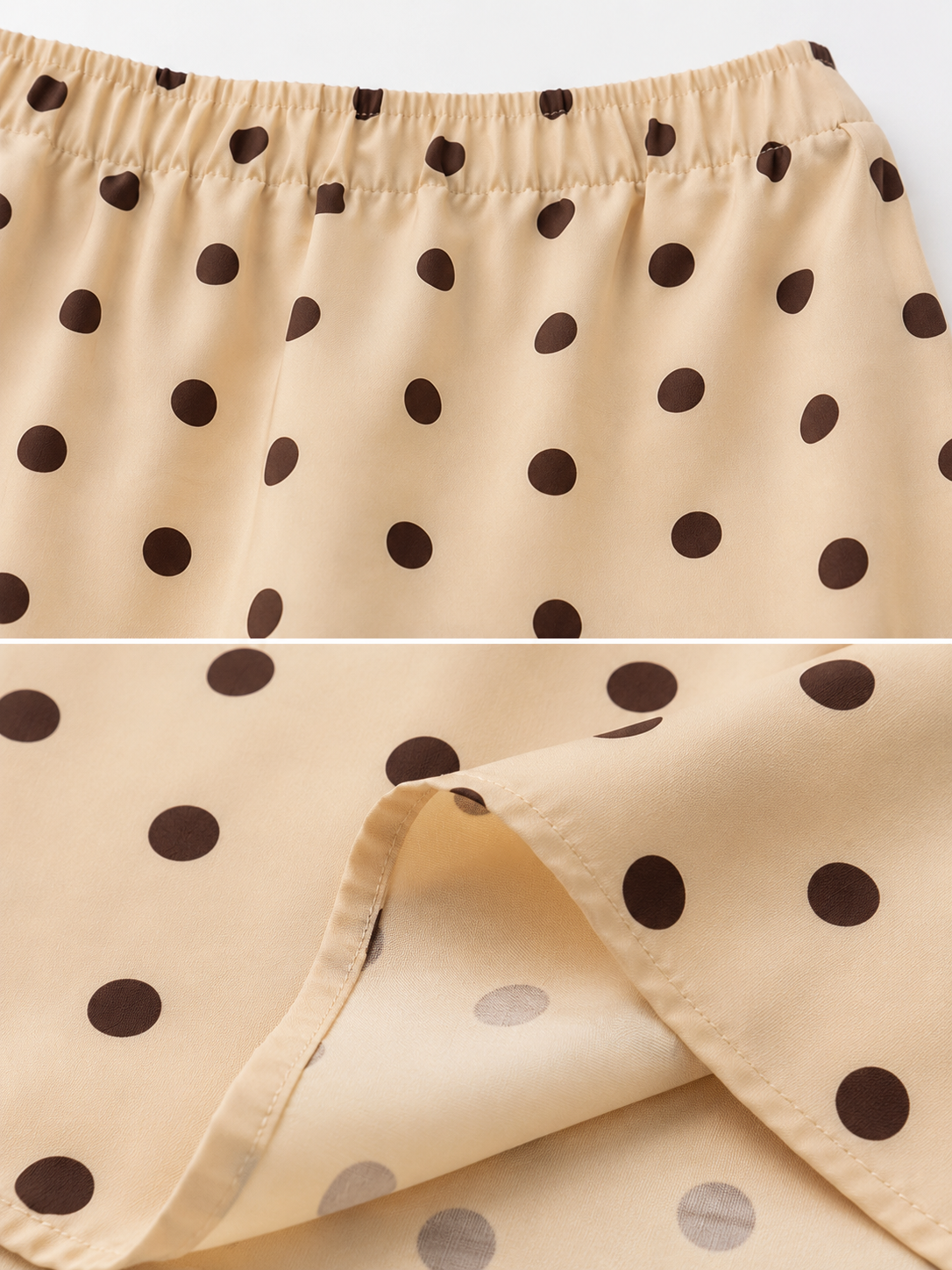 Jupe mi-longue satinée à pois pour femme – Beige et marron