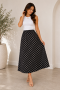 Women's Polka Dot Maxi Skirt – Black & White