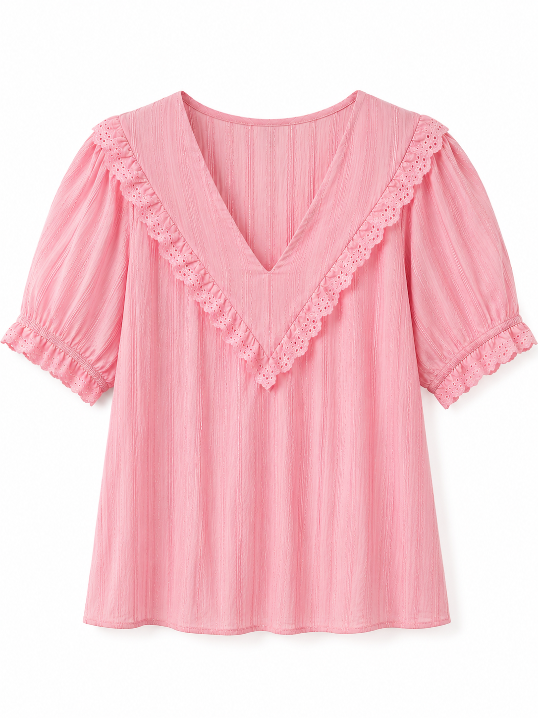 Chemisier Bohème Femme Bordure Dentelle – Rose