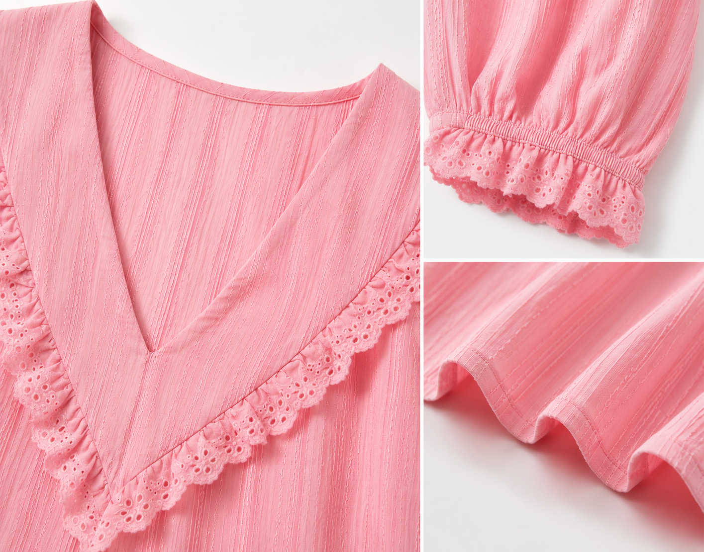 Chemisier Bohème Femme Bordure Dentelle – Rose